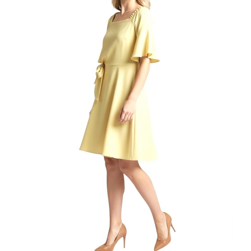This Girl Fit & Flare dress Butter Yellow Tie Waist Above knee Swing Cocktail S